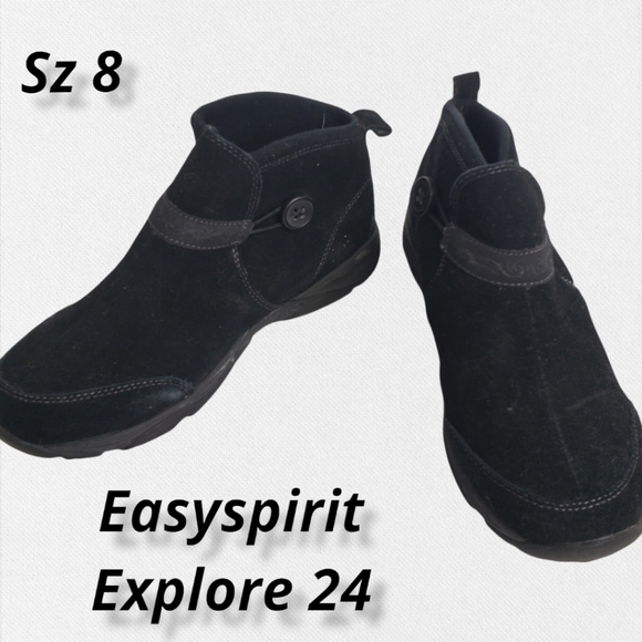 Easy Spirit Explore 24 Black Leather Suede Walking Booties 8 EUC - Picture 1 of 11